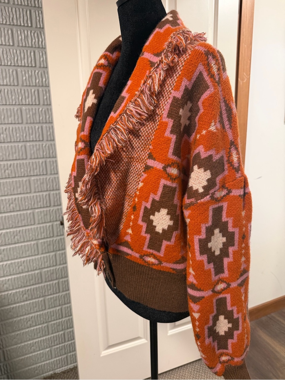 CIDER NWT Oversized Aztec Fringe Cardigan Sweater Small Boho Western